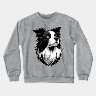 Stunning and Cool Border Collie Monochrome and Gold Portrait for Father's Day Crewneck Sweatshirt